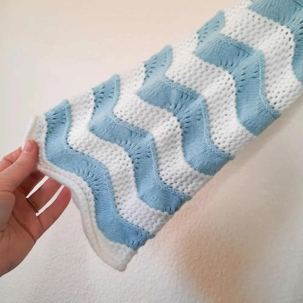 Greige Blue & White Lose Knit Granny Sweater S